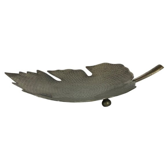 Hallmark Leaf Shaped Decorative Footed Platter Hammered Metal Candleholder - Picture 8 of 9